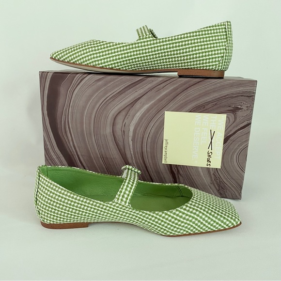 Jeffrey Campbell Square Toe Mary Jane Flats Green Houndstooth Pin Up Rockabilly - Picture 7 of 13